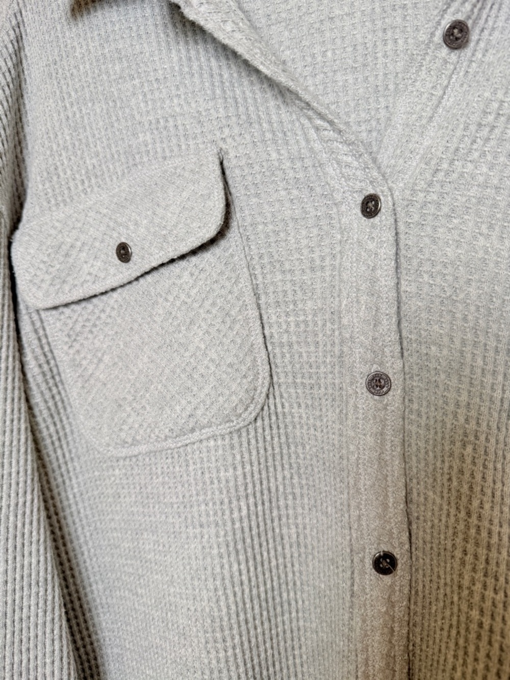 aerie Large LumberJane Waffle Knit Shirt Light Gray Button-Up Shacket - Picture 6 of 10